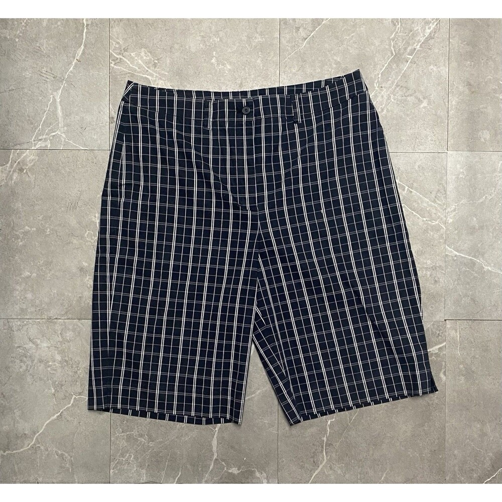 Anne Klein Sport Womens Shorts 12 Walking Casual Zip Black Plaid Bermuda
